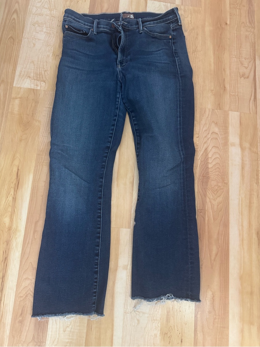 MOTHER Dark Blue Wide Leg Frayed Hem Jeans